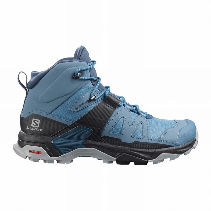 Salomon Singapore Womens Hiking Boots - X ULTRA 4 MID GORE-TEX Blue/Black | 09281-VETN